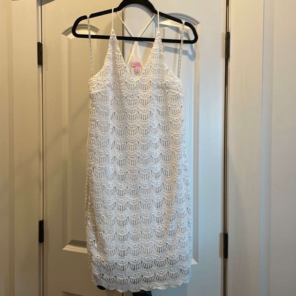 Lilly Pulitzer white scalloped mini dress- like new!